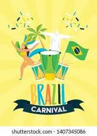 dancer flag drum corcovado brazil carnival celebration vector illustration