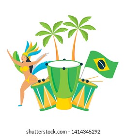 dancer flag drum corcovado brazil carnival celebration vector illustration
