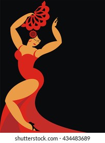 the dancer of a flamenco in a red dress on a black background