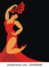 the dancer of a flamenco in a red dress on a black background