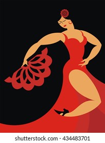 the dancer of a flamenco in a red dress on a black background