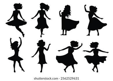 
Dancer gir silhouettes set isolated flat vector illustration on white background.