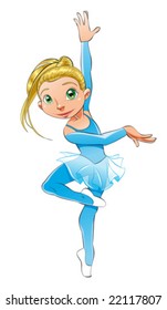 Dancer girl, funny cartoon and vector character.