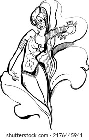 A dancer, a hand hatching character. Black and white abstraction of lines and strokes. Esotericism and psychology. Associative graphics.