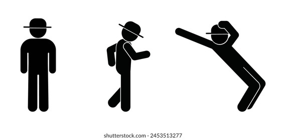 bailarina con sombrero, siluetas aisladas de personas, figura de palo icono humano