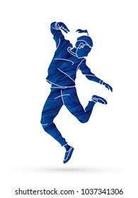 Dancer, Hip hop, Street Dance, B Boy  Dance action designed using blue grunge brush graphic vector.