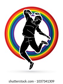 Dancer, Hip hop, Street Dance, B Boy  Dance action designed on rainbows background graphic vector.