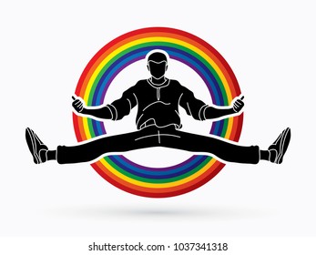Dancer, Hip hop, Street Dance, B Boy  Dance action designed on rainbows background graphic vector.