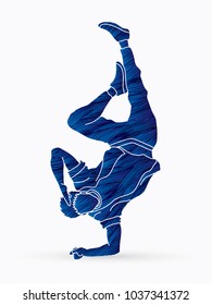 Dancer, Hip hop, Street Dance, B Boy  Dance action designed using blue grunge brush graphic vector.