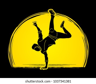Dancer, Hip hop, Street Dance, B Boy  Dance action designed on moonlight background graphic vector.