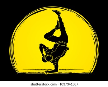 Dancer, Hip hop, Street Dance, B Boy  Dance action designed on moonlight background graphic vector.