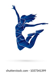 Dancer, Hip hop, Street Dance, B Boy  Dance action designed using blue grunge brush graphic vector.