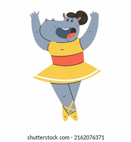 Dancer hippo vector cartoon animal character isolated on a white background.