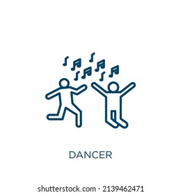 dancer icon. Thin linear dancer outline icon isolated on white background. Line vector dancer sign, symbol for web and mobile