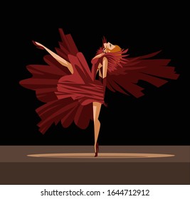 dancer lady in red dress on stage