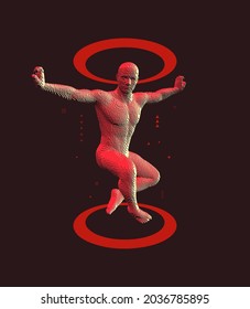 Dancer in mid-air with arms out to the side. Sport symbol. Design element. Voxel art. 3D vector illustration.