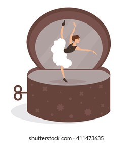 Dancer in the music box. Vector isolated illustration. Cartoon character.