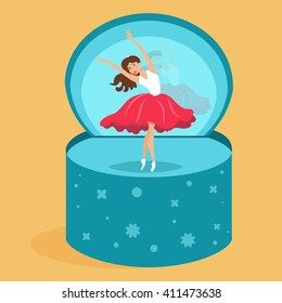 Dancer in the music box. Vector isolated illustration. Cartoon character.