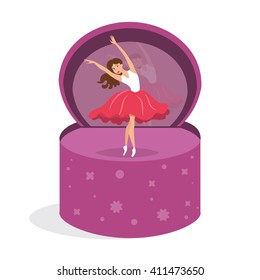 Dancer in the music box. Vector isolated illustration. Cartoon character.