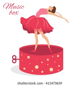 Dancer in the music box. Vector isolated illustration. Cartoon character.