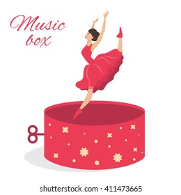 Dancer in the music box. Vector isolated illustration. Cartoon character.