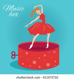 Dancer in the music box. Vector isolated illustration. Cartoon character.