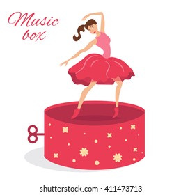 Dancer in the music box. Vector isolated illustration. Cartoon character.