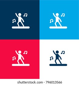 Dancer with music four color material and minimal icon logo set in red and blue