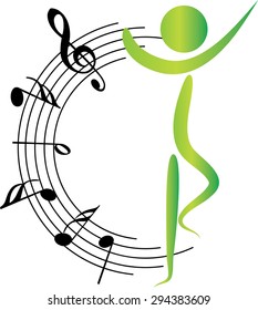 dancer with music note icon