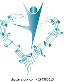 dancer with music note icon