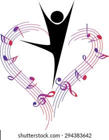 dancer with music note icon