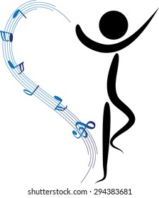 dancer with music note icon