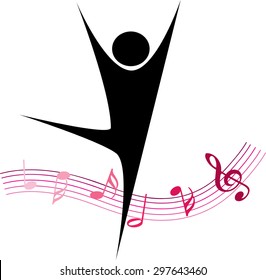 dancer with music note icon