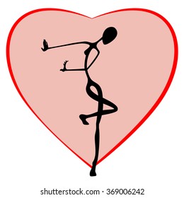 Dancer on the background of the heart.
Dance of love.
St. Valentine's Day.
Cartoon. Flat. Stylization. Avant-gardism.
