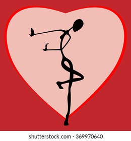 Dancer on the background of the heart.
Dance of love.
St. Valentine's Day.
Cartoon. Flat. Stylization. Avant-gardism.