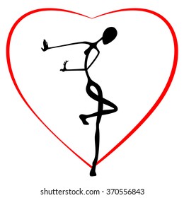 Dancer on the background of the heart.
Dance of love.
St. Valentine's Day.
Cartoon. Flat. Stylization. Avant-gardism.