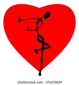 Dancer on the background of the heart.
Dance of love.
St. Valentine's Day.
Cartoon. Flat. Stylization. Avant-gardism.