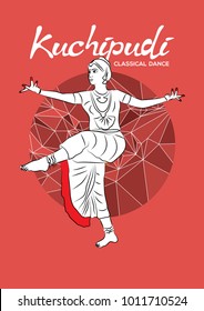 Dancer performing Indian dance. Vector illustration of Indian classical dance kuchipudi.