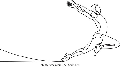 Dancer performing leap in motion line art. Elegant figure in dynamic pose, showcasing athleticism and grace in dance. Abstract representation of movement, expression, and artistic performance.