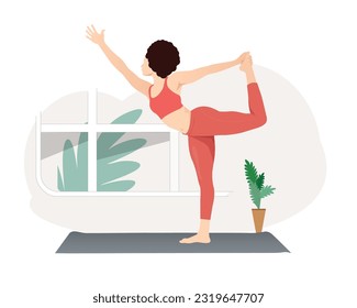 Dancer Pose, Beautiful girl practice Natarajasana yoga excercise