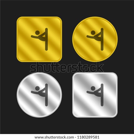 Dancer Pose gold and silver metallic coin logo icon design