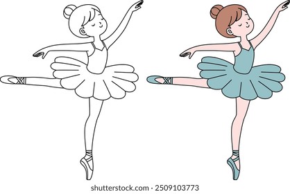 Dancer Practicing Ballet Coloring Page. Labor Day Hand Drawn Clip Art