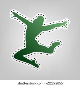 Dancer sign illustration. Vector. Green icon with outline for cutting out at gray background.