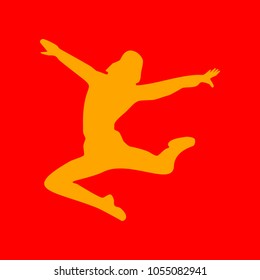 Dancer sign illustration. Vector. Orange icon with white holes if exist at red background. Isolated.