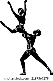 Dancer silhouette, contemporary dance couple outline, Classic ballet man and woman dancer sketch drawing silhouette vector, Dancing doodle cartoon