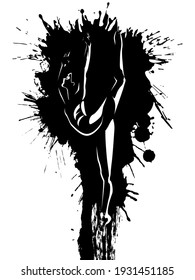 Dancer silhouette formed on splashed dripping black paint