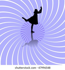 Dancer silhouette on blue retro background