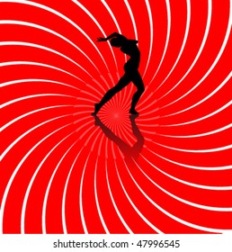 Dancer silhouette on red retro background