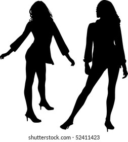 Dancer silhouette, vector black & white, girls