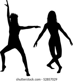 Dancer silhouette, vector black & white, girls